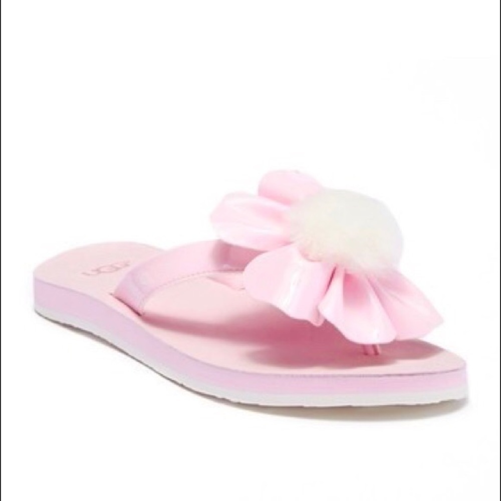 Ugg Sherling Poppy Pom Pom Floral Flip Flops